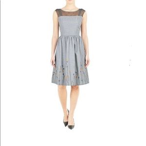 Eshakti illusion yoke embellished chambray retro pinup dress